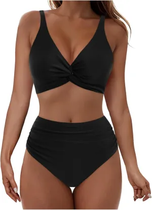 yardsong Bikini Sets for Women Two Piece Sexy Bathing Suits Twist Knot Push Up Bikini Top High Waisted Bottoms Swimsuits