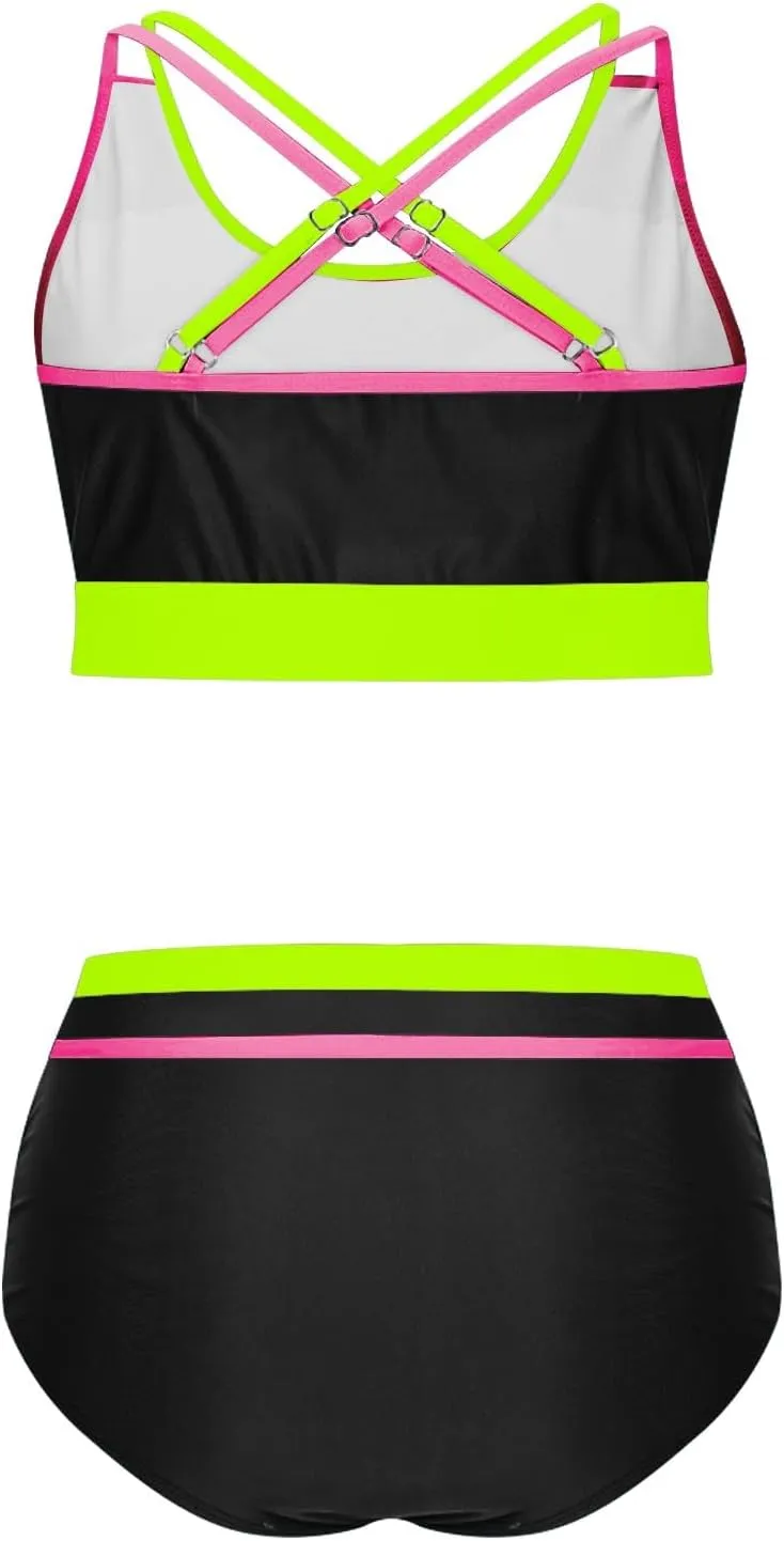 yardsong Modest Bikini Sets for Women Two Piece Sporty Bathing Suits Double Shoulder Straps Scoop Neck High Waist Swimsuits