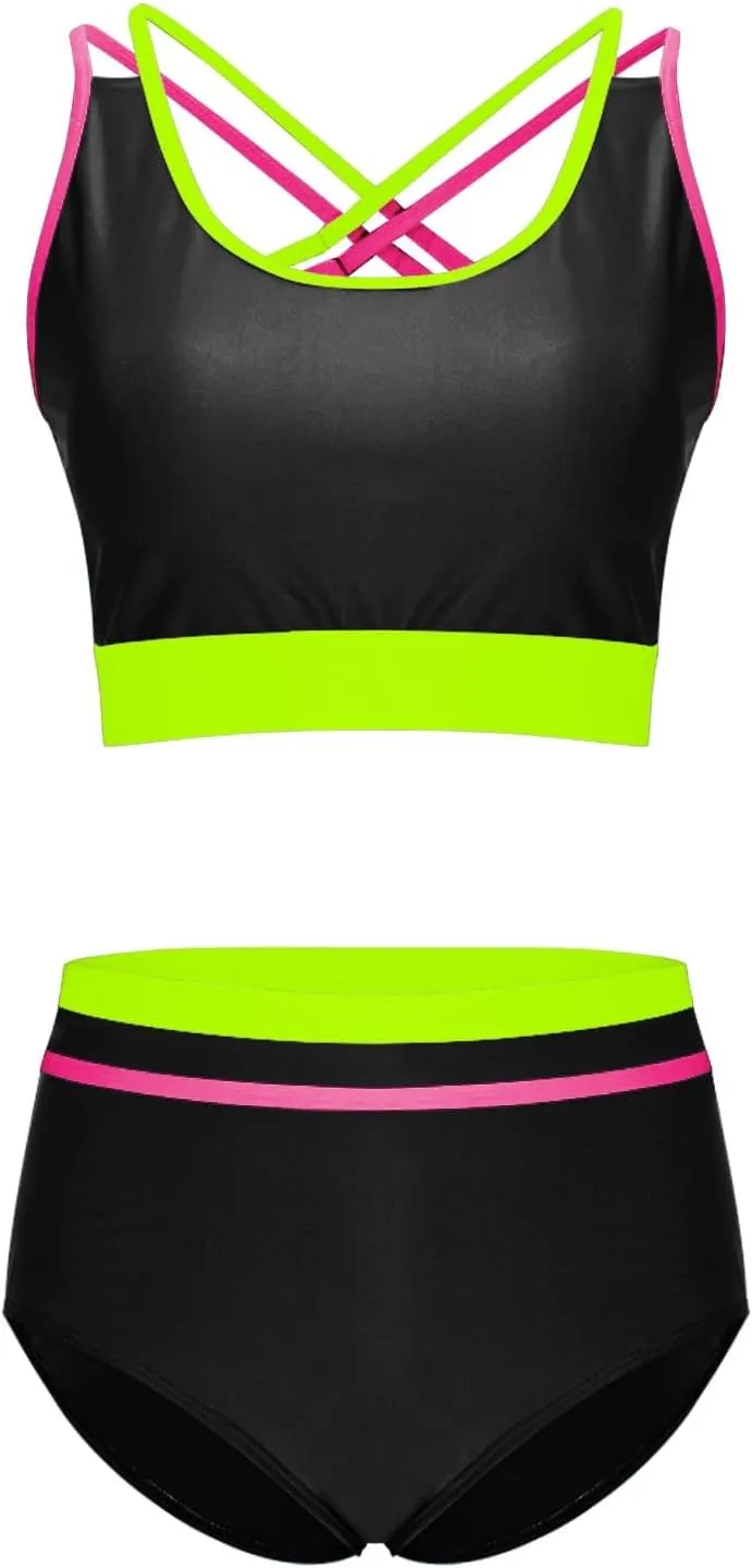 yardsong Modest Bikini Sets for Women Two Piece Sporty Bathing Suits Double Shoulder Straps Scoop Neck High Waist Swimsuits