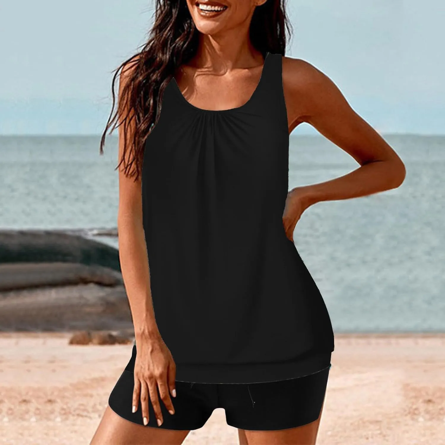 yardsong Tankini Swimsuits for Women Modest Two Piece Bathing Suits Blouson Swim Tank Top with Boy Shorts Trendy Swimwear