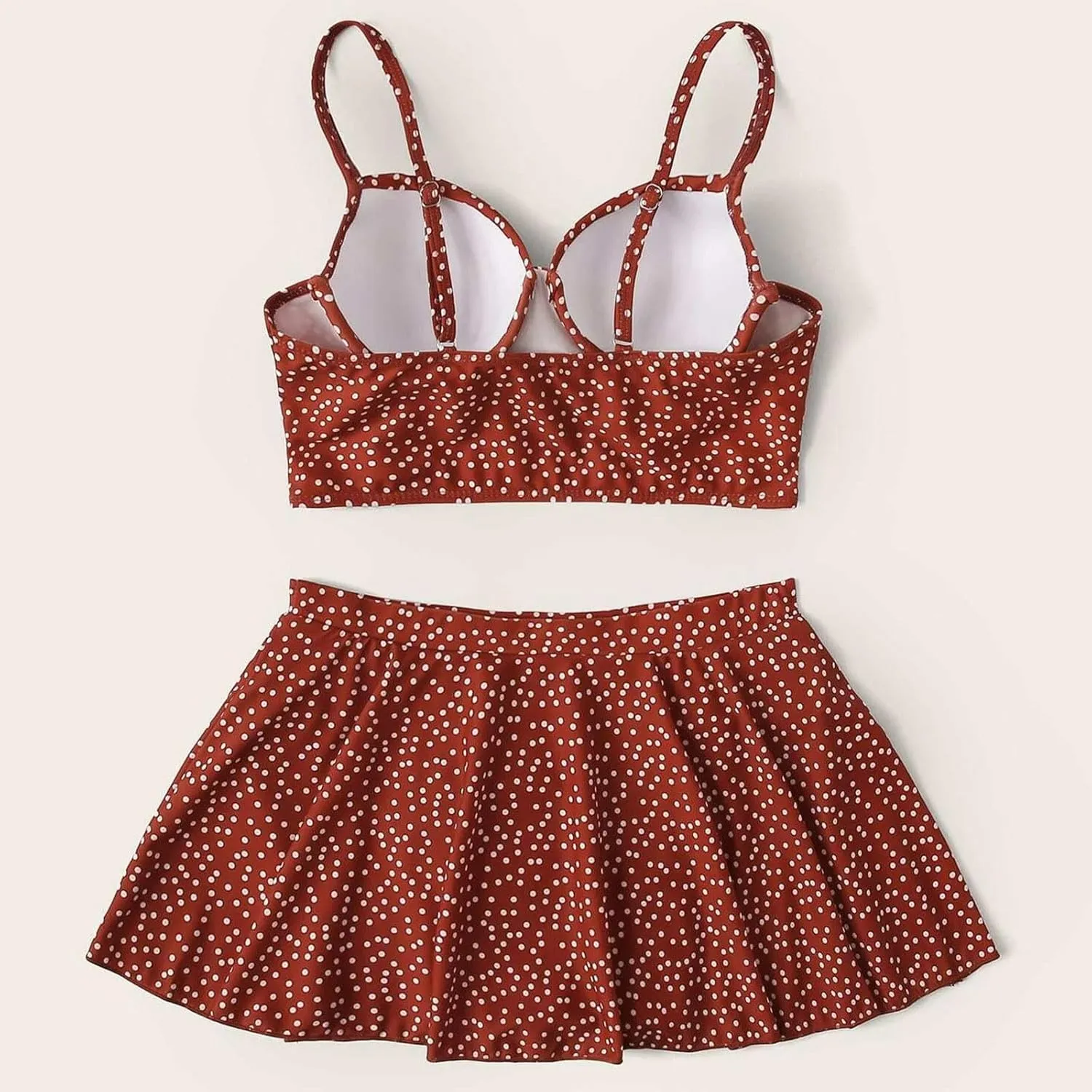 yardsong Two Piece Swimsuit for Women Boho Polka Dot Print Skirted Bikini Sets Adjustable Spaghetti Straps Cute Bathing Suit
