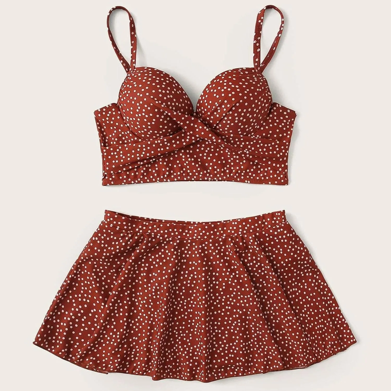 yardsong Two Piece Swimsuit for Women Boho Polka Dot Print Skirted Bikini Sets Adjustable Spaghetti Straps Cute Bathing Suit