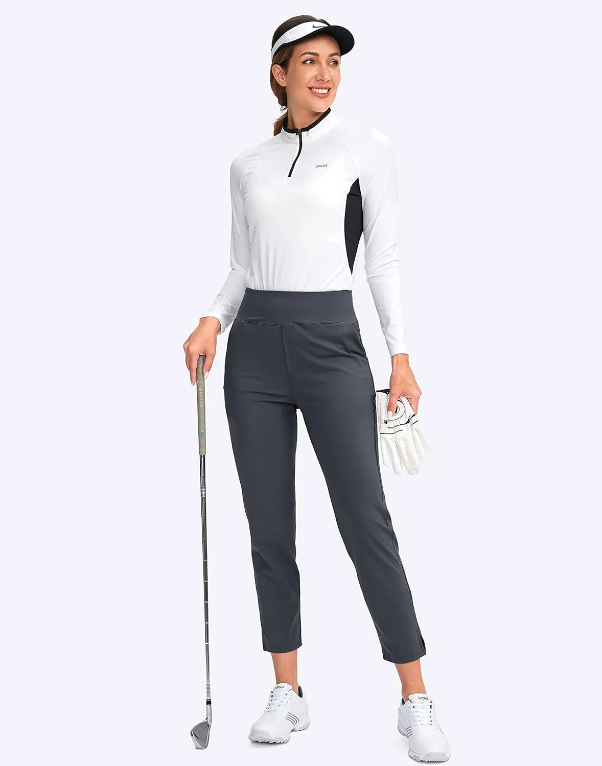 YYV Women's Golf Pants Stretch Work Ankle Pants High Waist Dress Pants with Pockets for Yoga Business Travel Casual