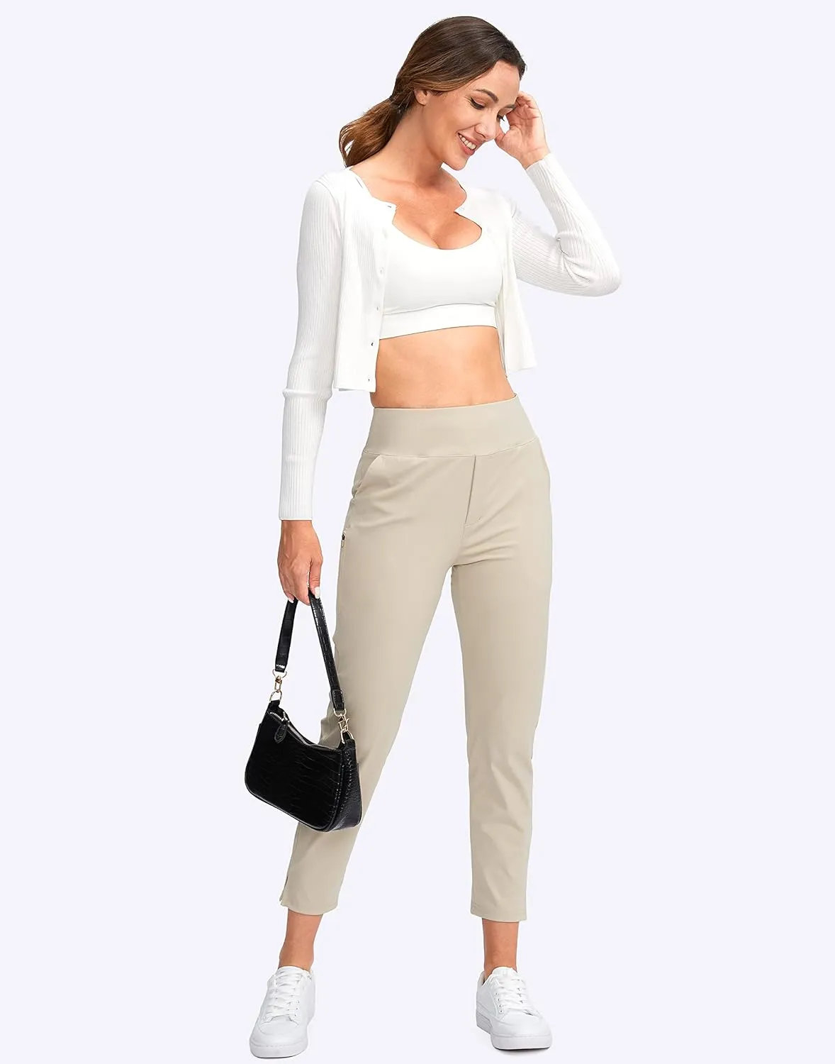 YYV Women's Golf Pants Stretch Work Ankle Pants High Waist Dress Pants with Pockets for Yoga Business Travel Casual