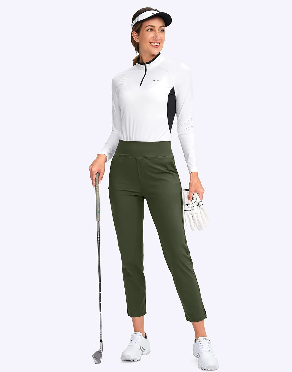 YYV Women's Golf Pants Stretch Work Ankle Pants High Waist Dress Pants with Pockets for Yoga Business Travel Casual