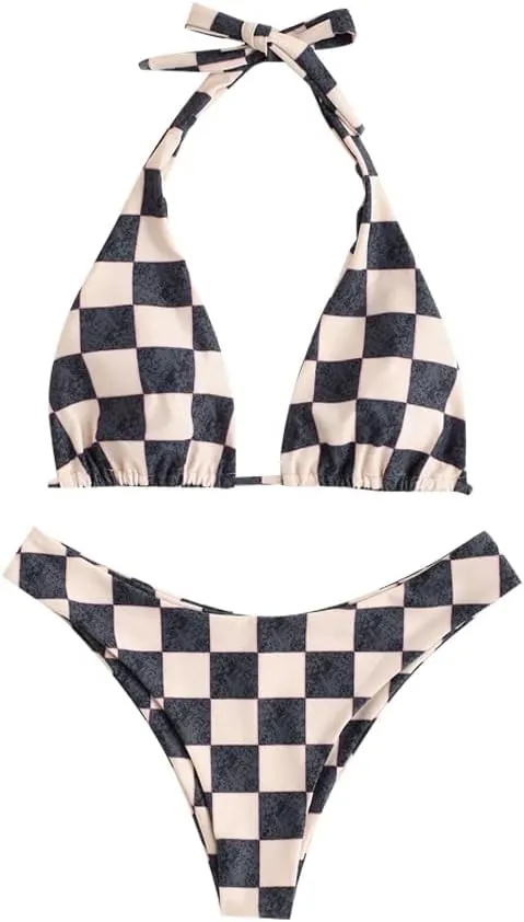 ZAFUL Triangle Bikini for Women 2 Piece Halter Bikini Sets Sexy High Cut Bathing Suit Side Tie Swimsuits