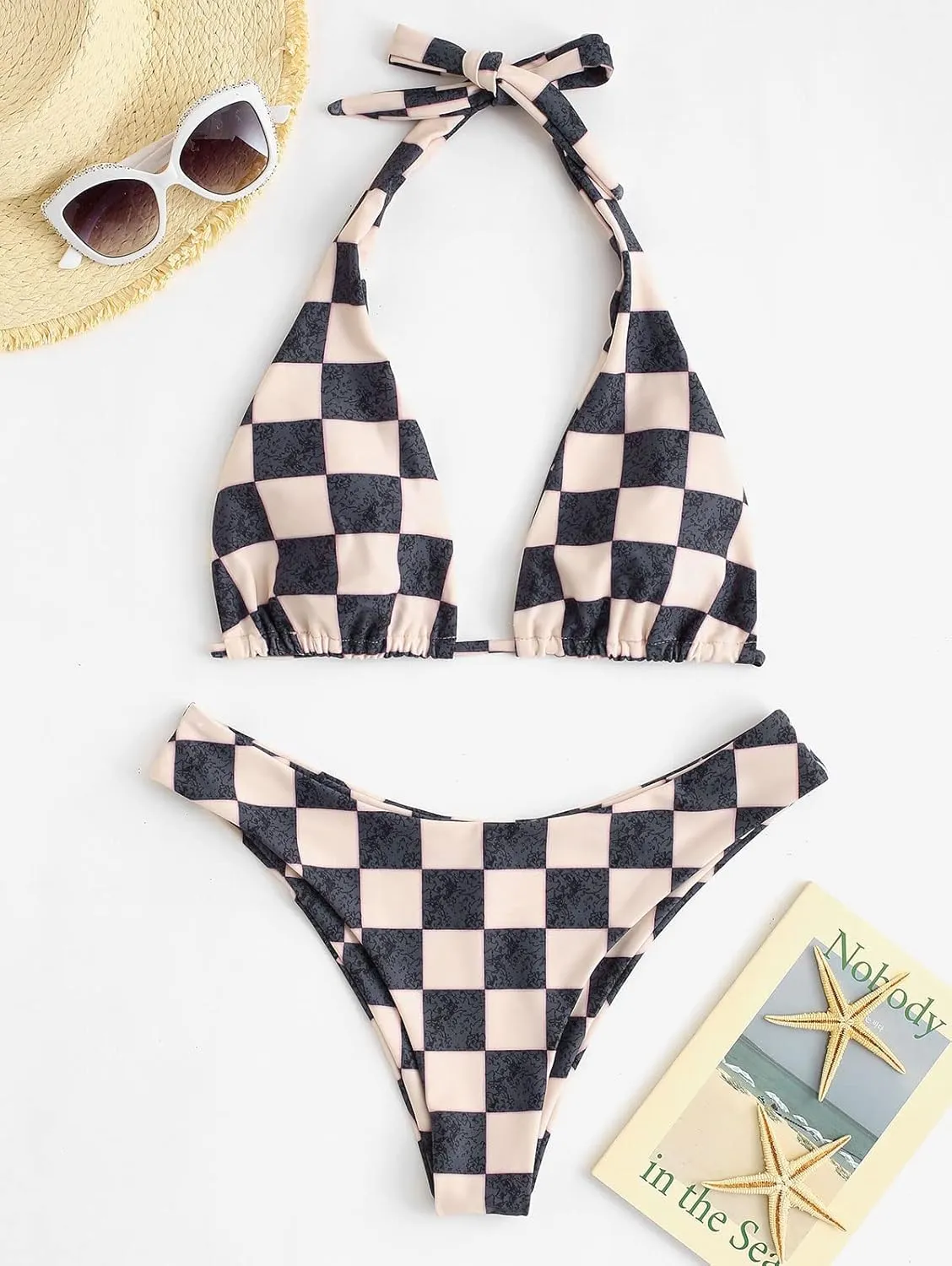 ZAFUL Triangle Bikini for Women 2 Piece Halter Bikini Sets Sexy High Cut Bathing Suit Side Tie Swimsuits