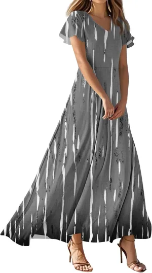 ZEFOTIM Long Dresses for Women 2025 Trendy Floral Dress Short Sleeve V Neck Dresses