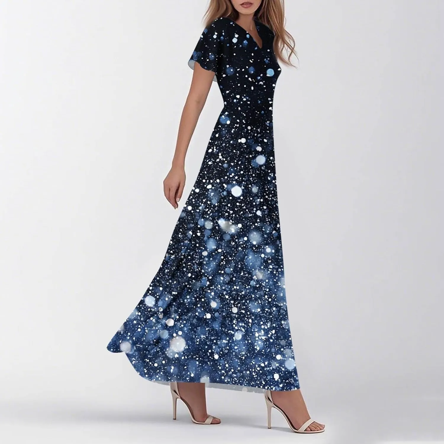ZEFOTIM Long Maxi Dresses for Women Fashion Floral Dress Short Sleeve V Neck Dresses