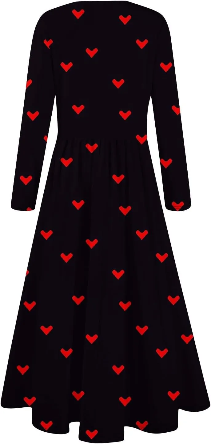 ZEFOTIM Long Sleeve Dress for Women Graphic Dresses with Pockets Long Dress Crewneck Dress Womens Spring Summer Dresses