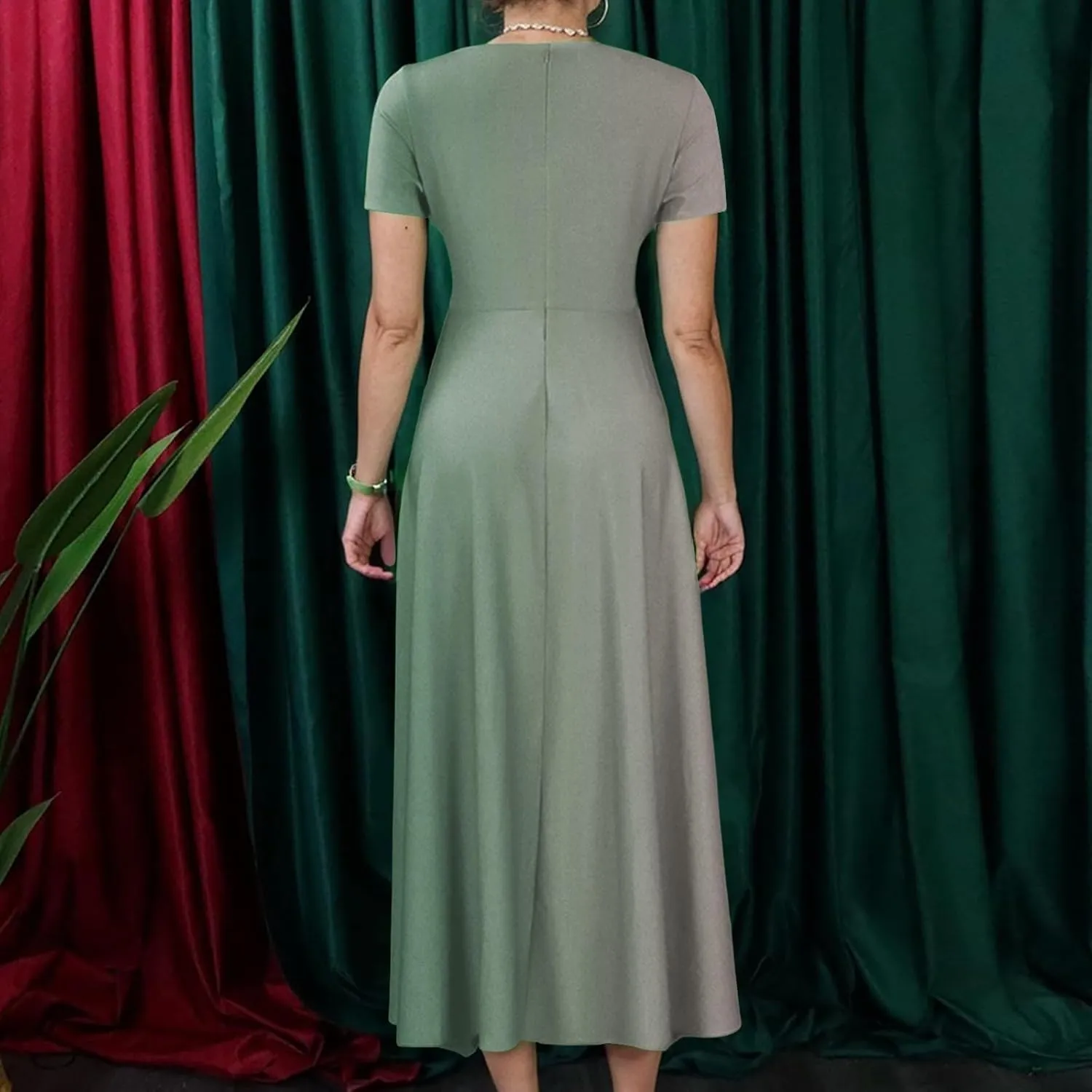 ZEFOTIM Maxi Dress for Women Plus Size Sexy Gradient/Stripe Dress Short Sleeve Crew Neck Dresses
