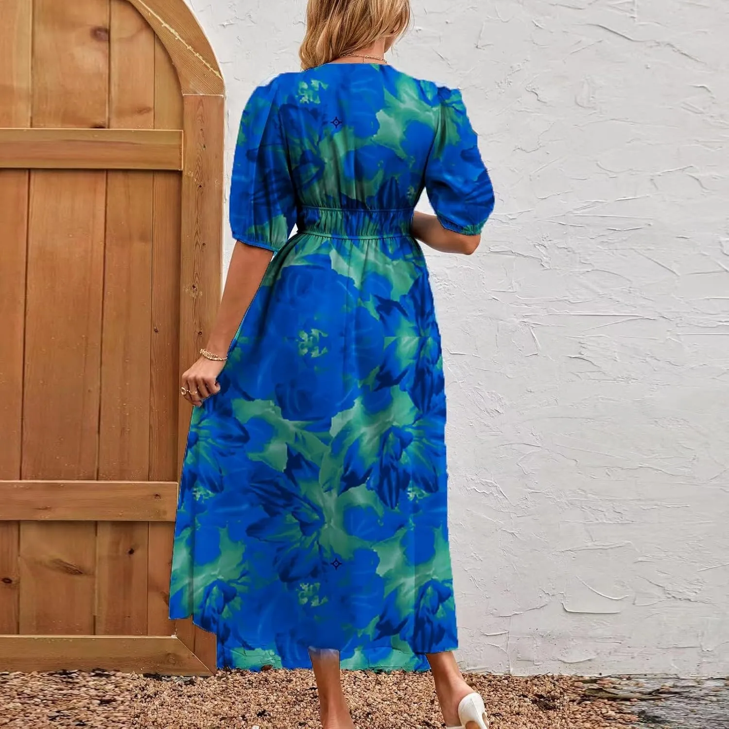 ZEFOTIM Maxi Dresses for Women 2025 Fashion Floral Dress Short Sleeve V Neck Dresses