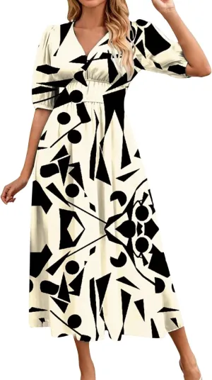 ZEFOTIM Maxi Dresses for Women 2025 Fashion Floral Dress Short Sleeve V Neck Dresses