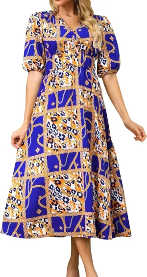 ZEFOTIM Maxi Dresses for Women 2025 Fashion Floral Dress Short Sleeve V Neck Dresses