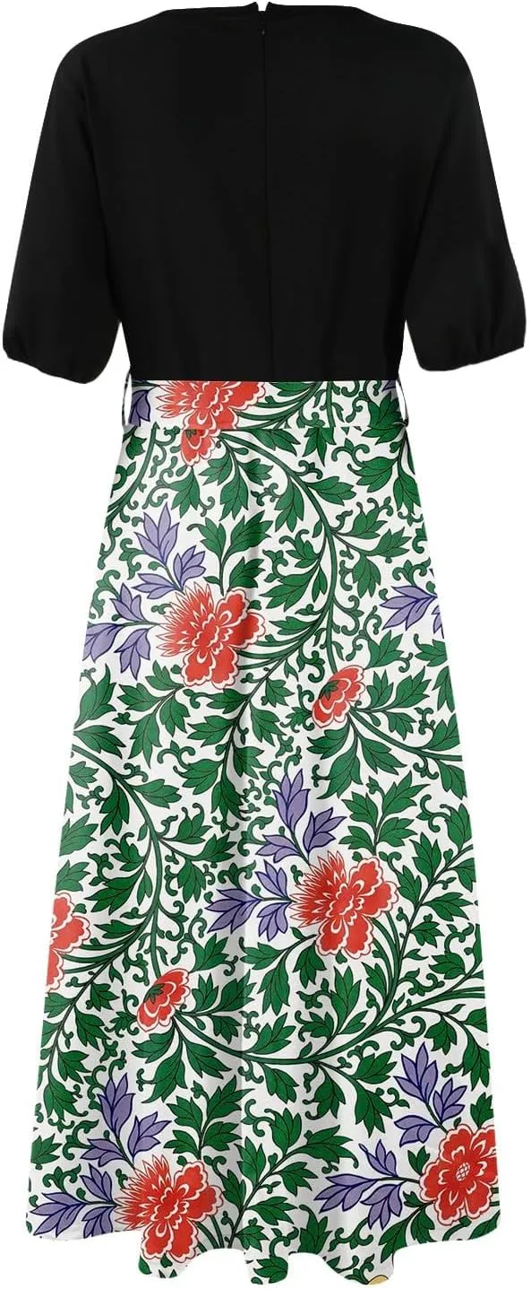 ZEFOTIM Women's Maxi Dress Cute Floral Dress Short Sleeve V Neck Dresses with Slit