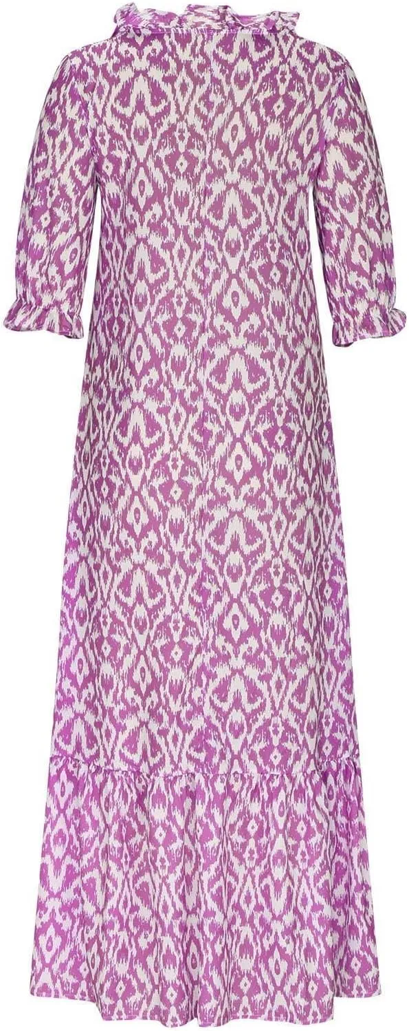 ZWRXW Women Boho Summer Dress Tassel V Neck Ruffle Flowy A-Line Maxi Dresses Short Sleeve Casual Long Dress Beach Vacation